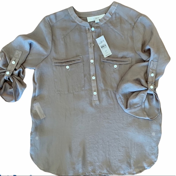 LOFT Tops - Loft Tan 5B Sheer Henley Blouse
